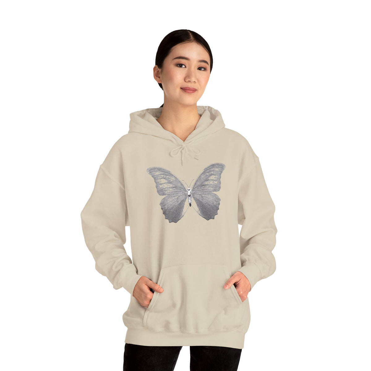 Butterfly Graphic Hoodie — 'Slate & Social' Minimalist White Pullover