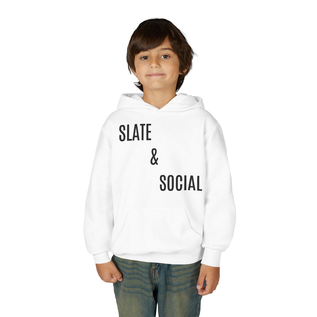 Youth Hoodie - "Slate & Social" Minimalist Text Pullover