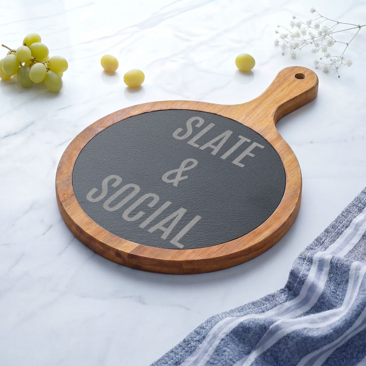 Slate & Social Engraved Charcuterie Board with Cheese Tools