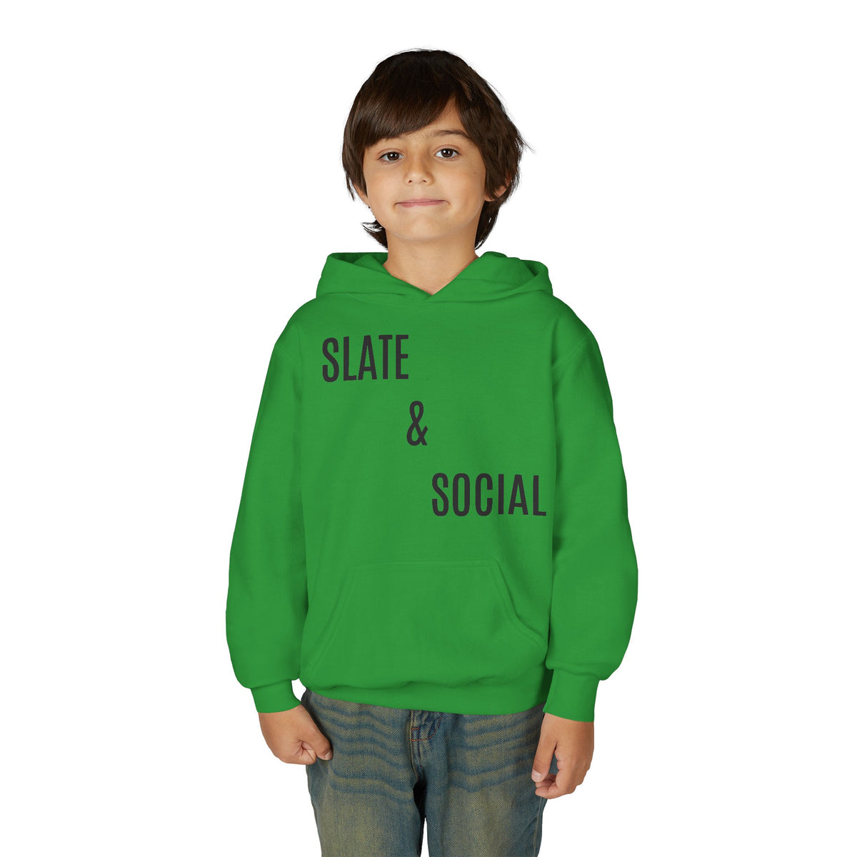 Youth Hoodie - "Slate & Social" Minimalist Text Pullover