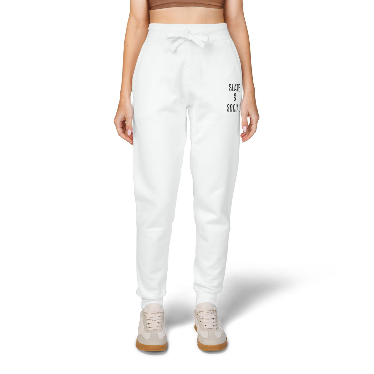 Embroidered 'Slate & Social' Fleece Sweatpants — Cozy Casual Joggers