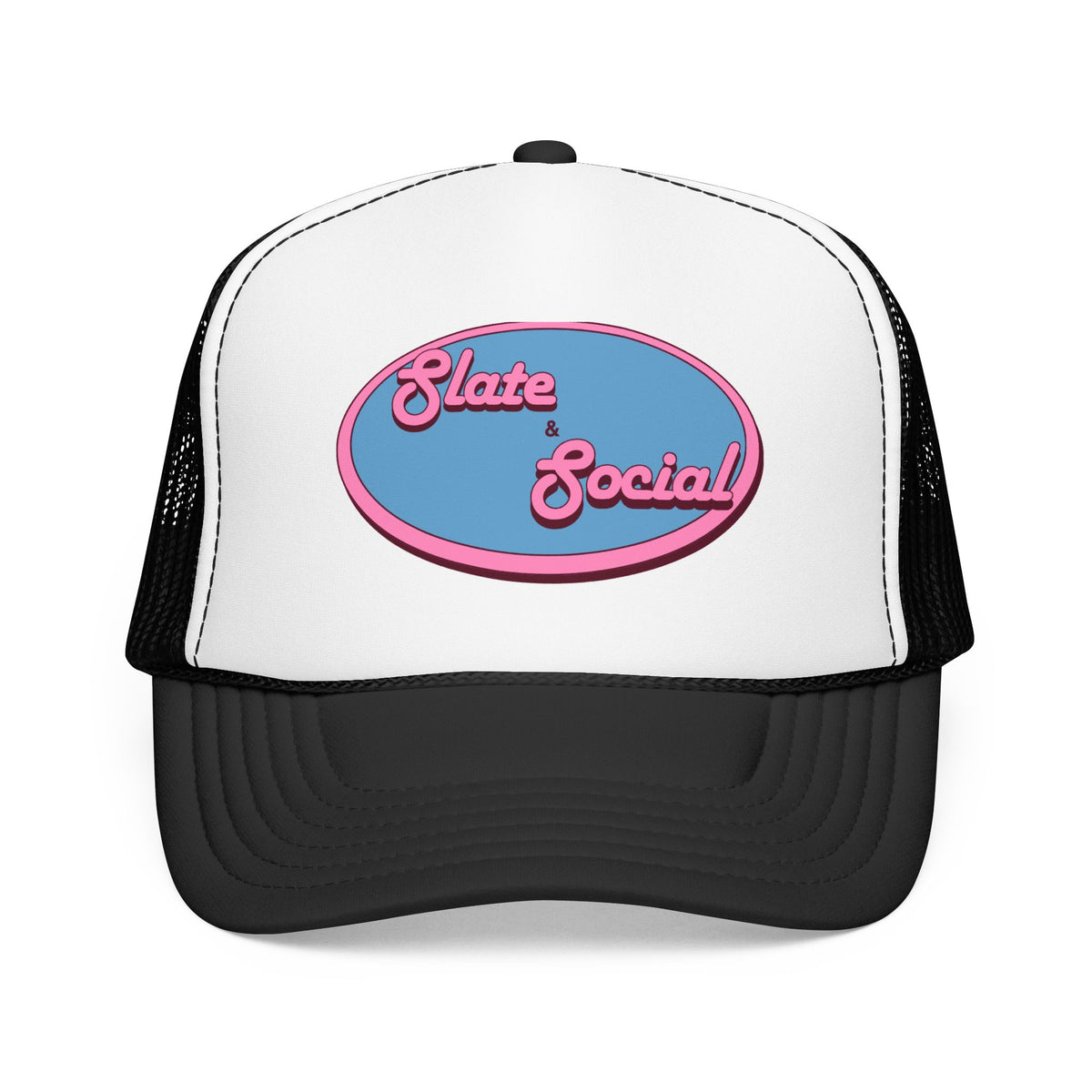 Trucker Hat — "Slate & Social" Retro Patch Foam Cap