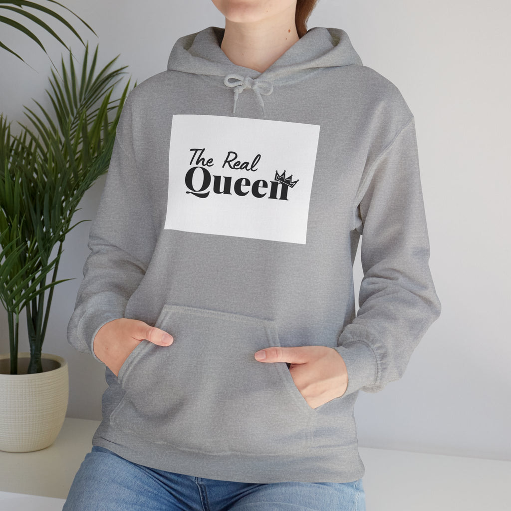 The Real Queen Hoodie — 'Slate & Social' Graphic Pullover for Bold Fashionistas