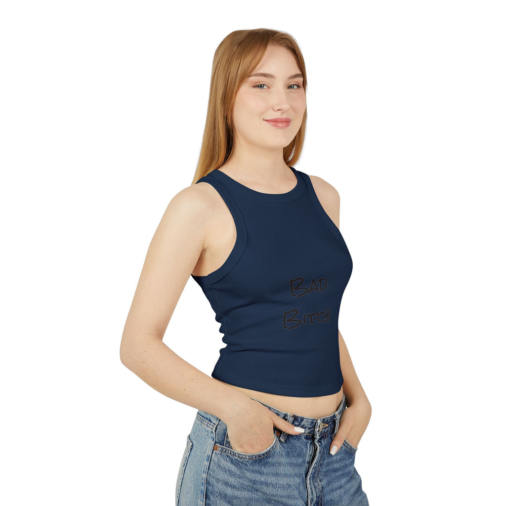Bad Bitch Racer Tank Top — Women's Crop Ribbed Tank
