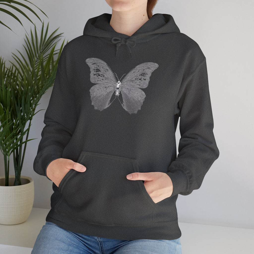 Butterfly Graphic Hoodie — 'Slate & Social' Minimalist White Pullover