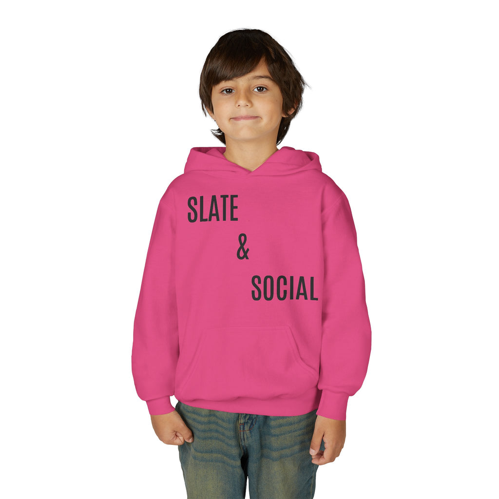 Youth Hoodie - "Slate & Social" Minimalist Text Pullover