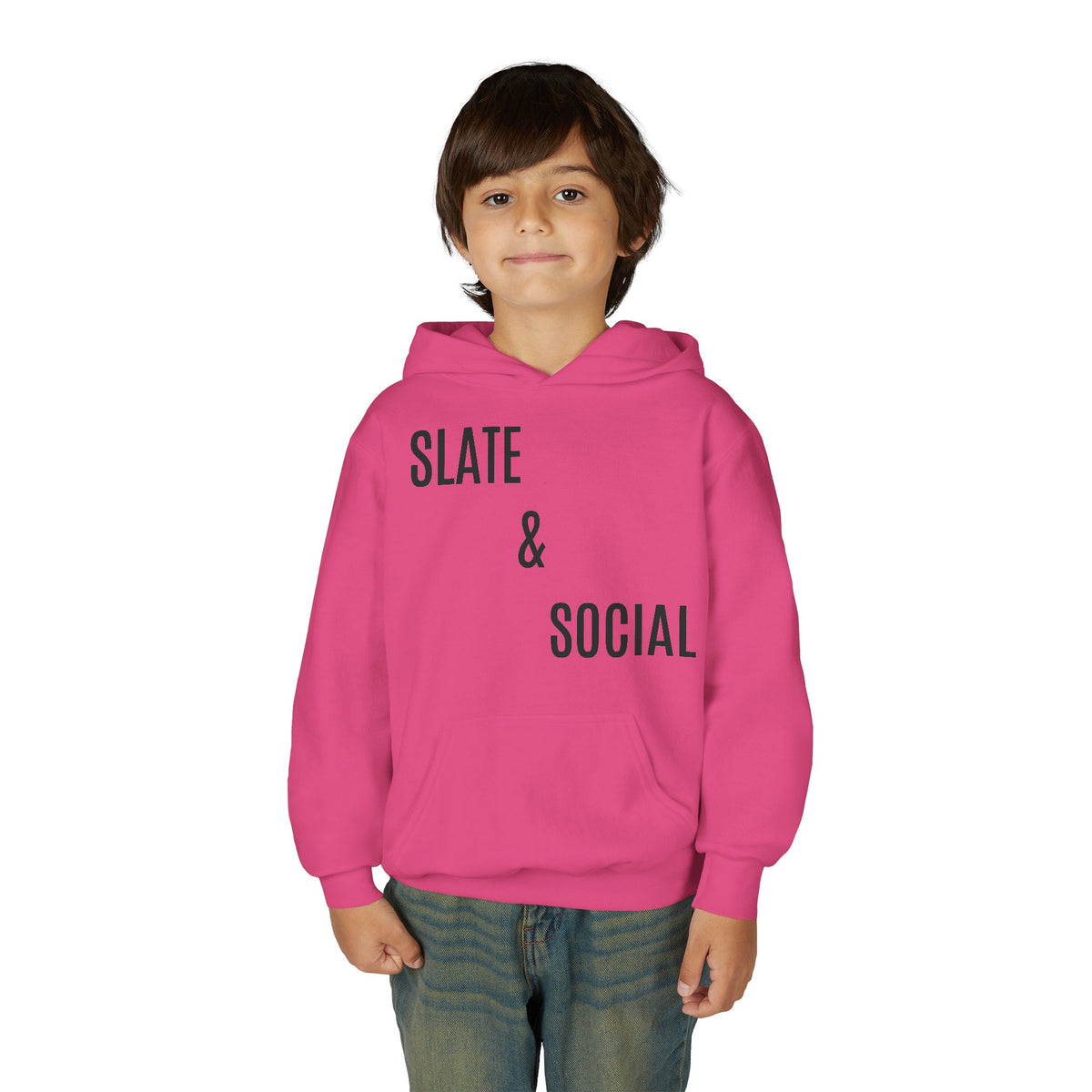 Youth Hoodie - "Slate & Social" Minimalist Text Pullover