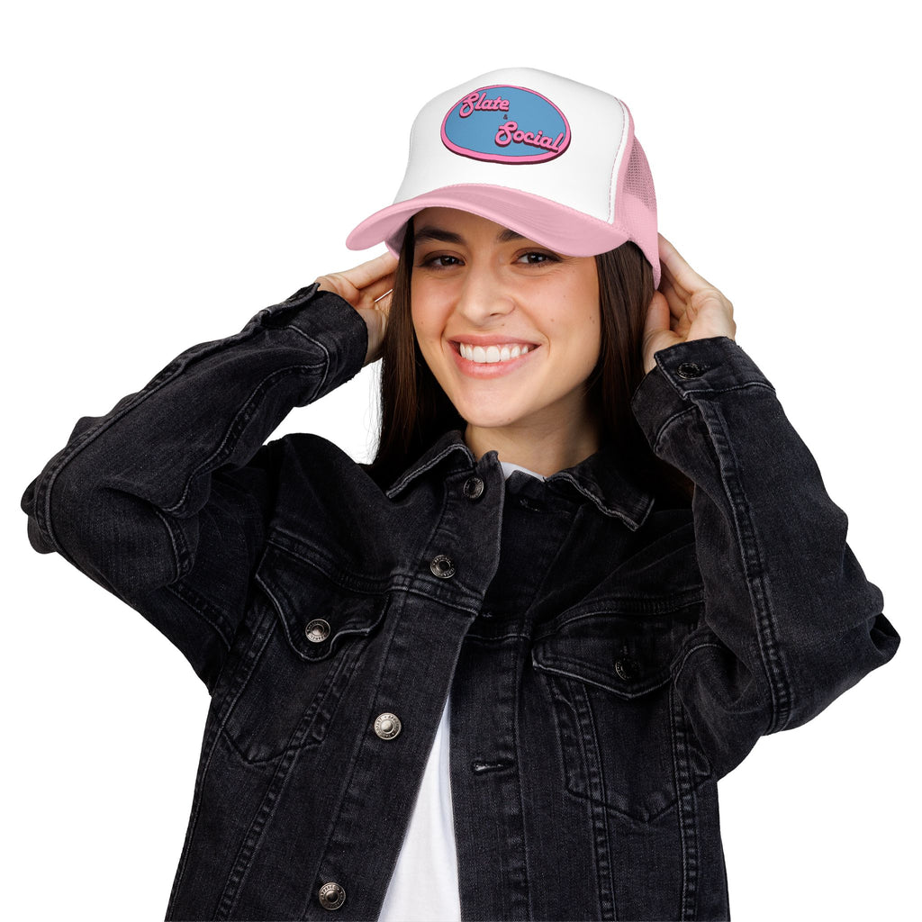 Trucker Hat — "Slate & Social" Retro Patch Foam Cap