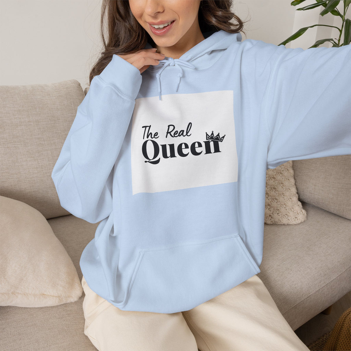 The Real Queen Hoodie — 'Slate & Social' Graphic Pullover for Bold Fashionistas