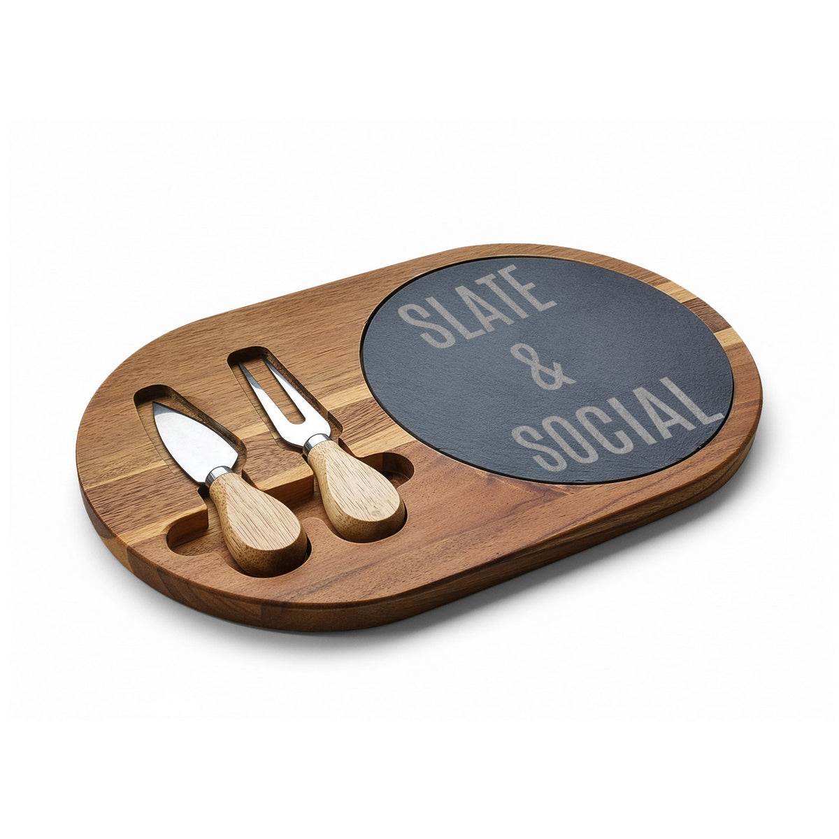 Slate & Social Engraved Charcuterie Board with Cheese Tools