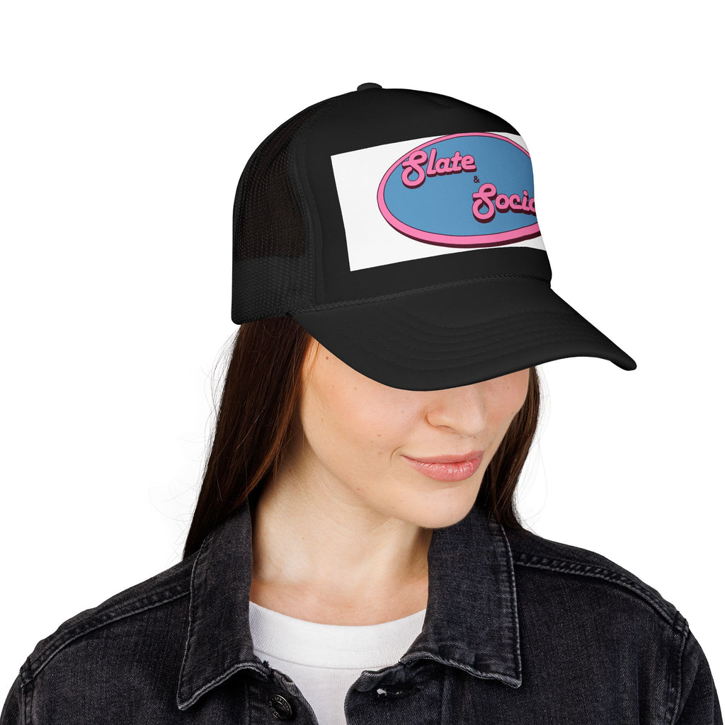 Trucker Hat — "Slate & Social" Retro Patch Foam Cap