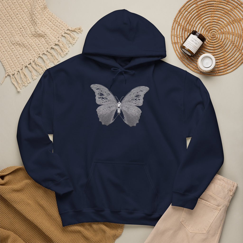 Butterfly Graphic Hoodie — 'Slate & Social' Minimalist White Pullover