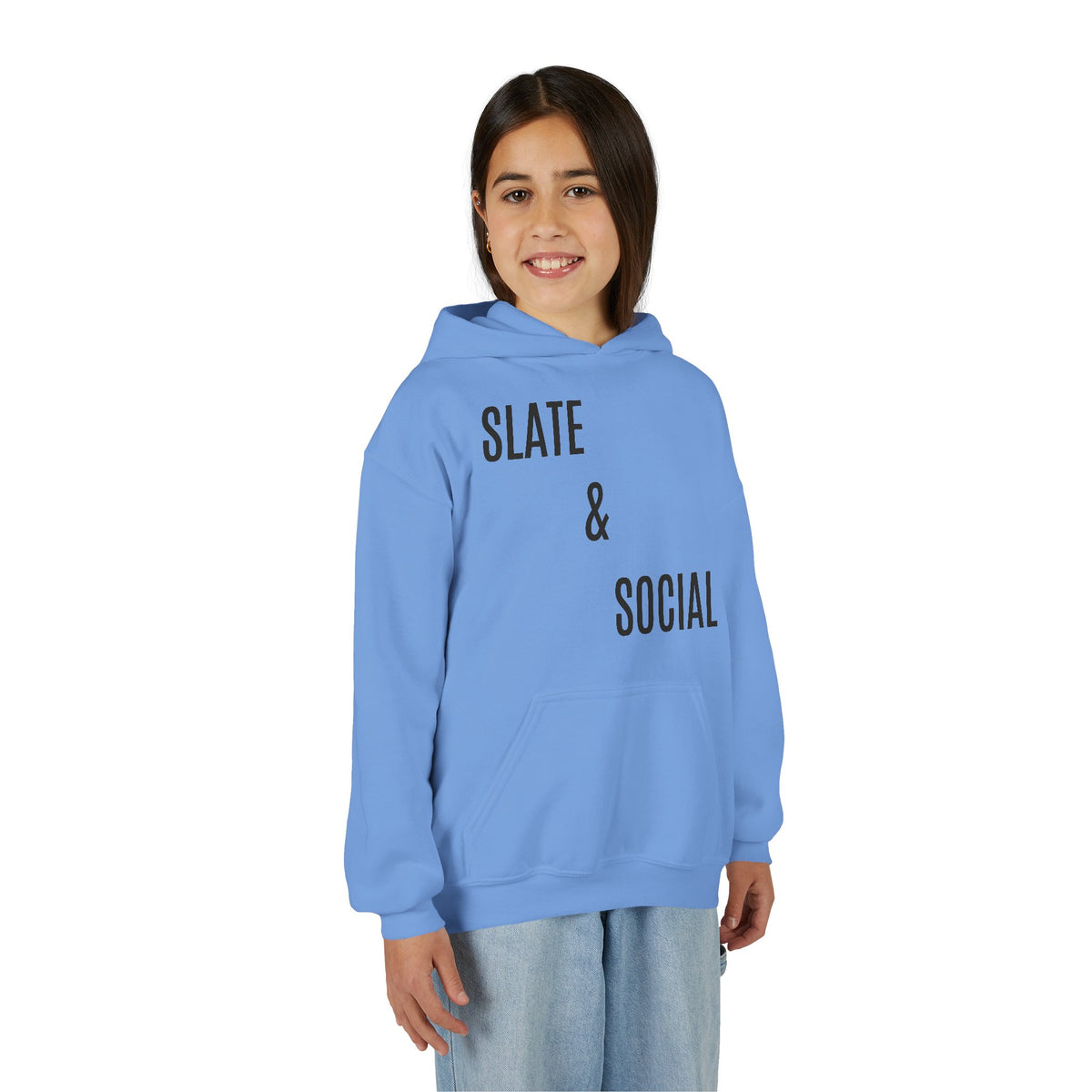 Youth Hoodie - "Slate & Social" Minimalist Text Pullover