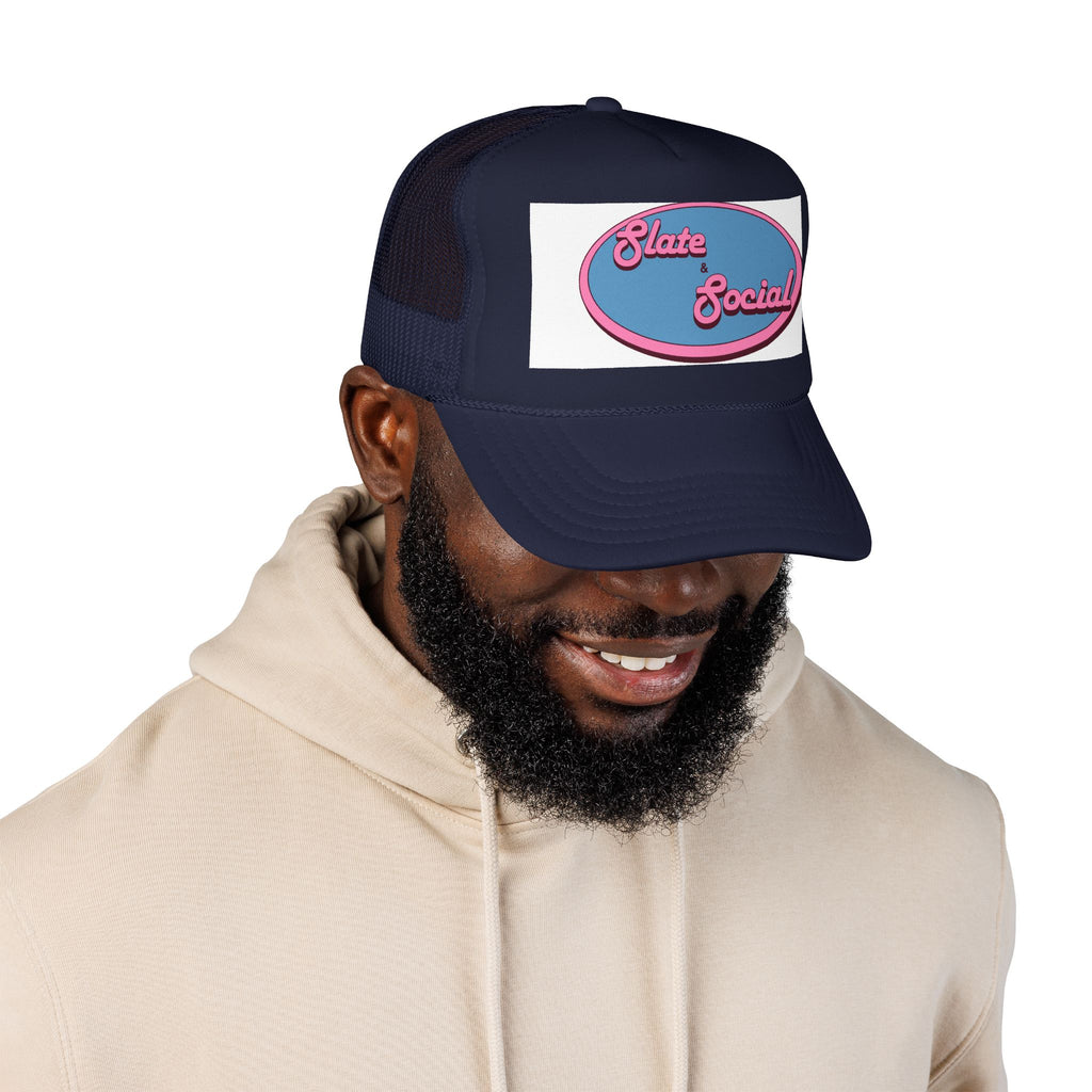 Trucker Hat — "Slate & Social" Retro Patch Foam Cap