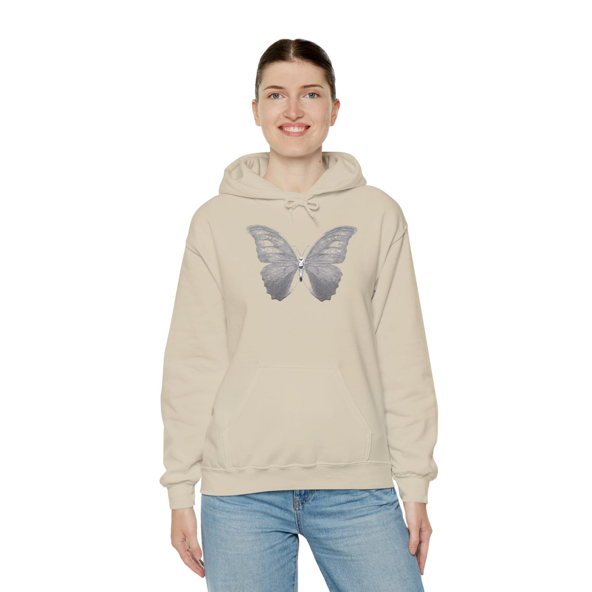 Butterfly Graphic Hoodie — 'Slate & Social' Minimalist White Pullover