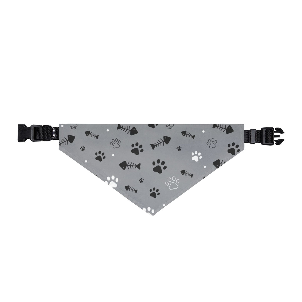 Clip-On Pet Bandana — Grey Paw Print & Bone Collar Accessory