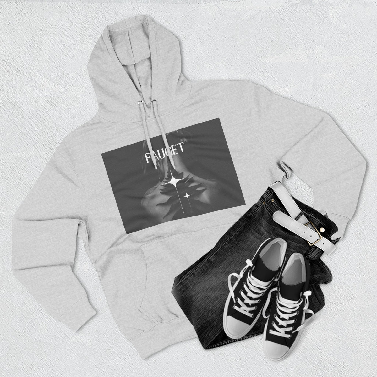 Hoodie — 'FAUCET' Monochrome Prayer Hands Graphic Hoodie