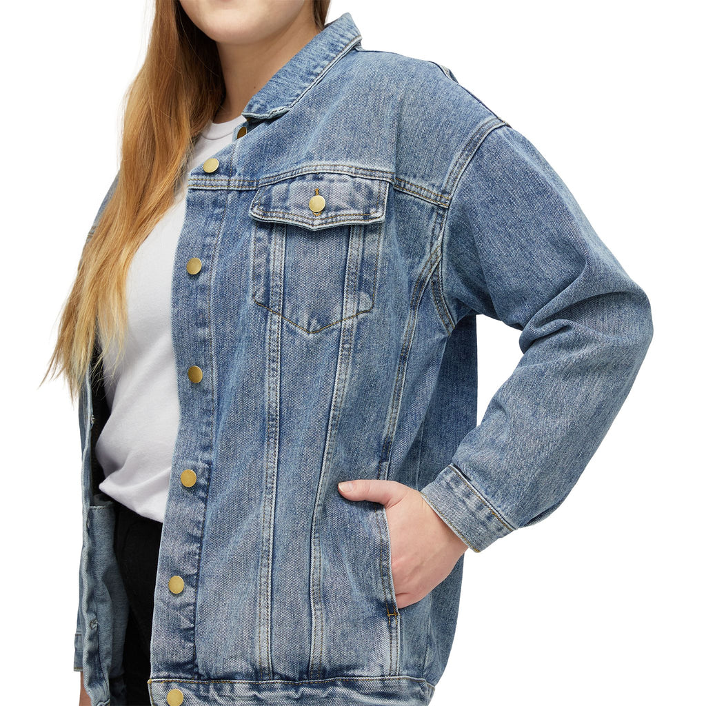 Women's Denim Jacket with Embroidered Progress Floral Design