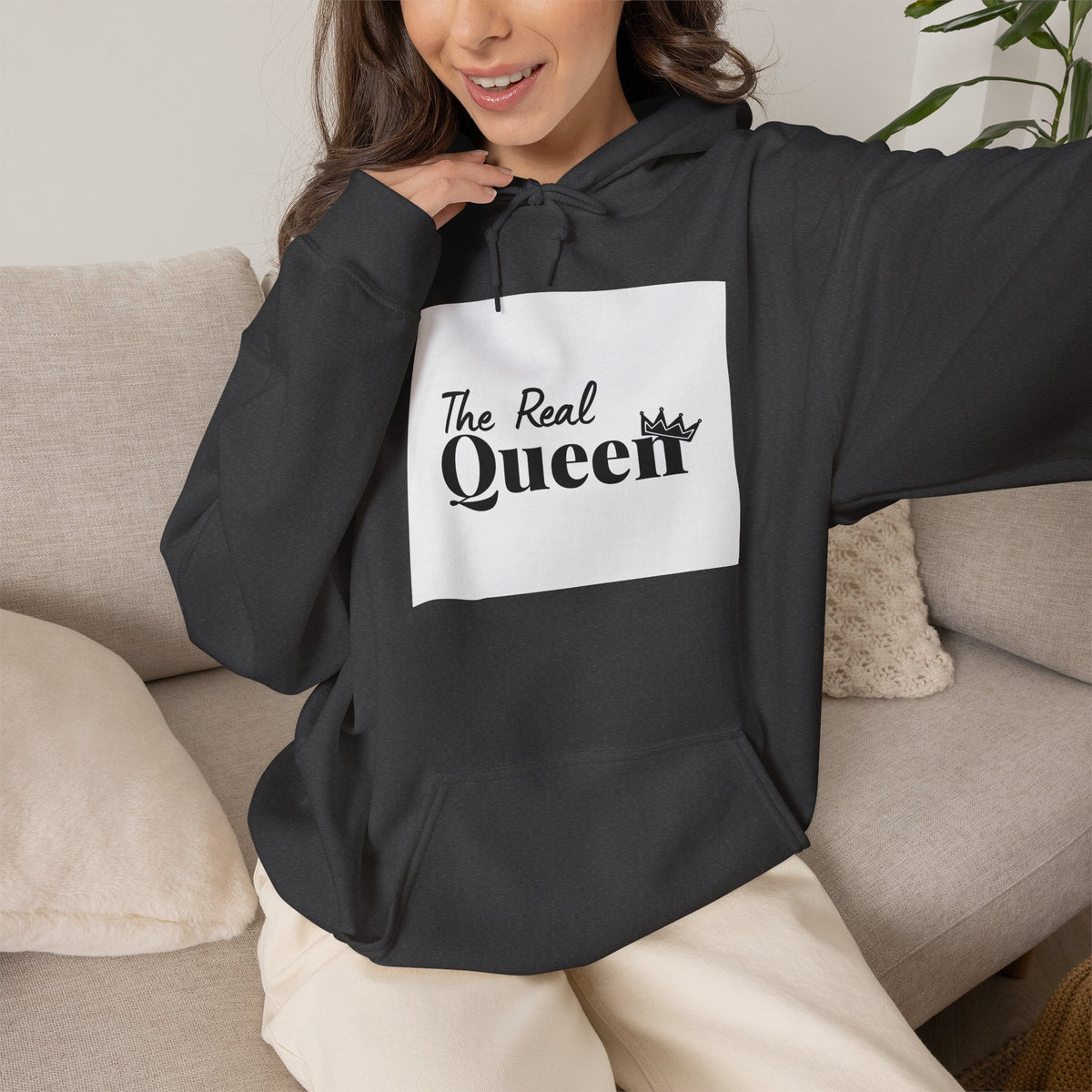 The Real Queen Hoodie — 'Slate & Social' Graphic Pullover for Bold Fashionistas
