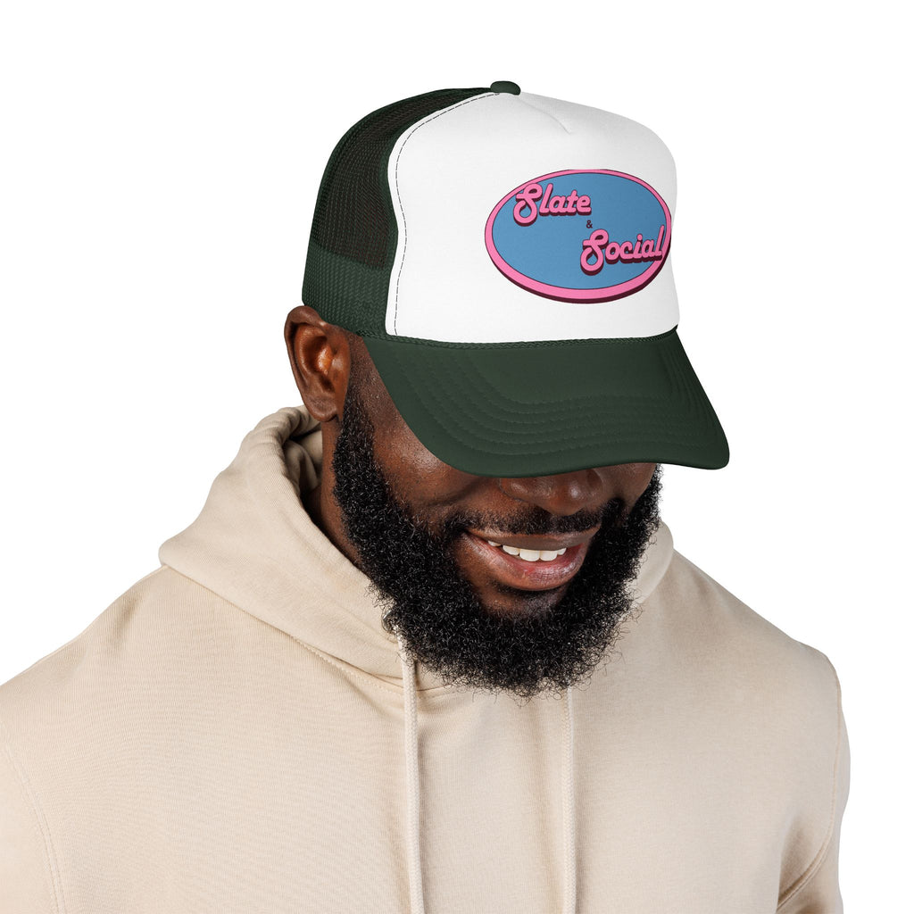 Trucker Hat — "Slate & Social" Retro Patch Foam Cap