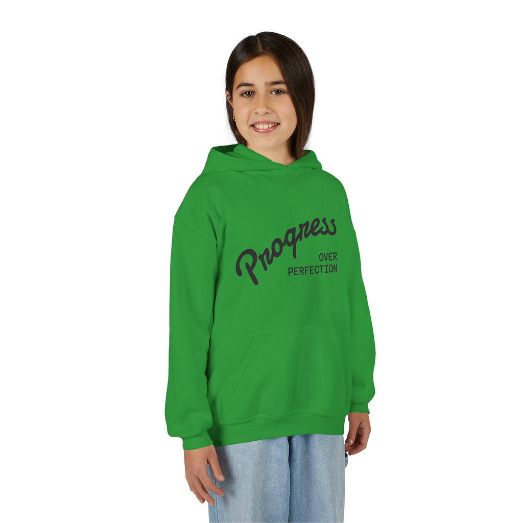 Youth Hoodie — "Progress Over Perfection" Motivational Pullover