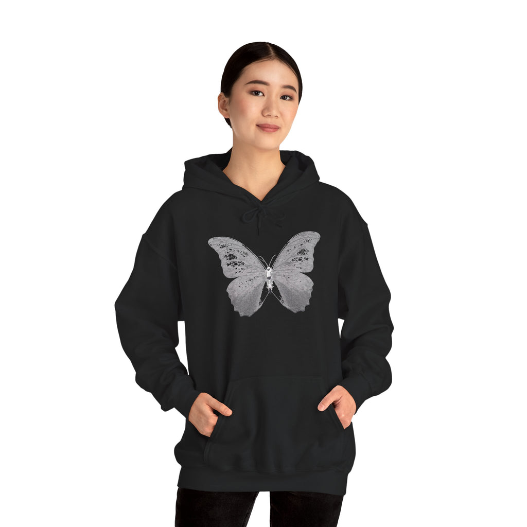 Butterfly Graphic Hoodie — 'Slate & Social' Minimalist White Pullover