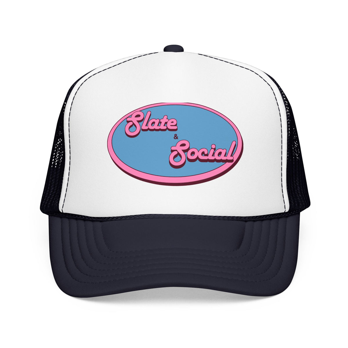 Trucker Hat — "Slate & Social" Retro Patch Foam Cap