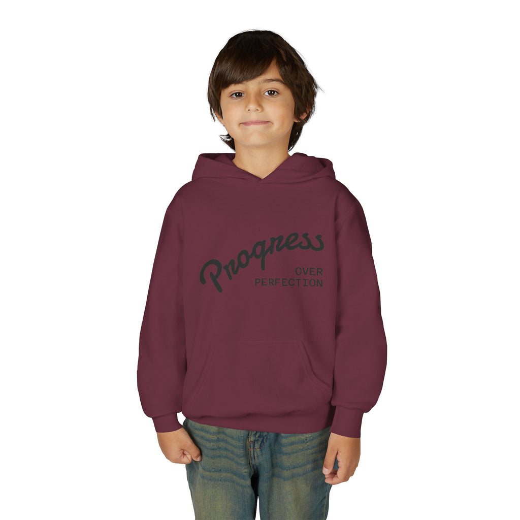 Youth Hoodie — "Progress Over Perfection" Motivational Pullover