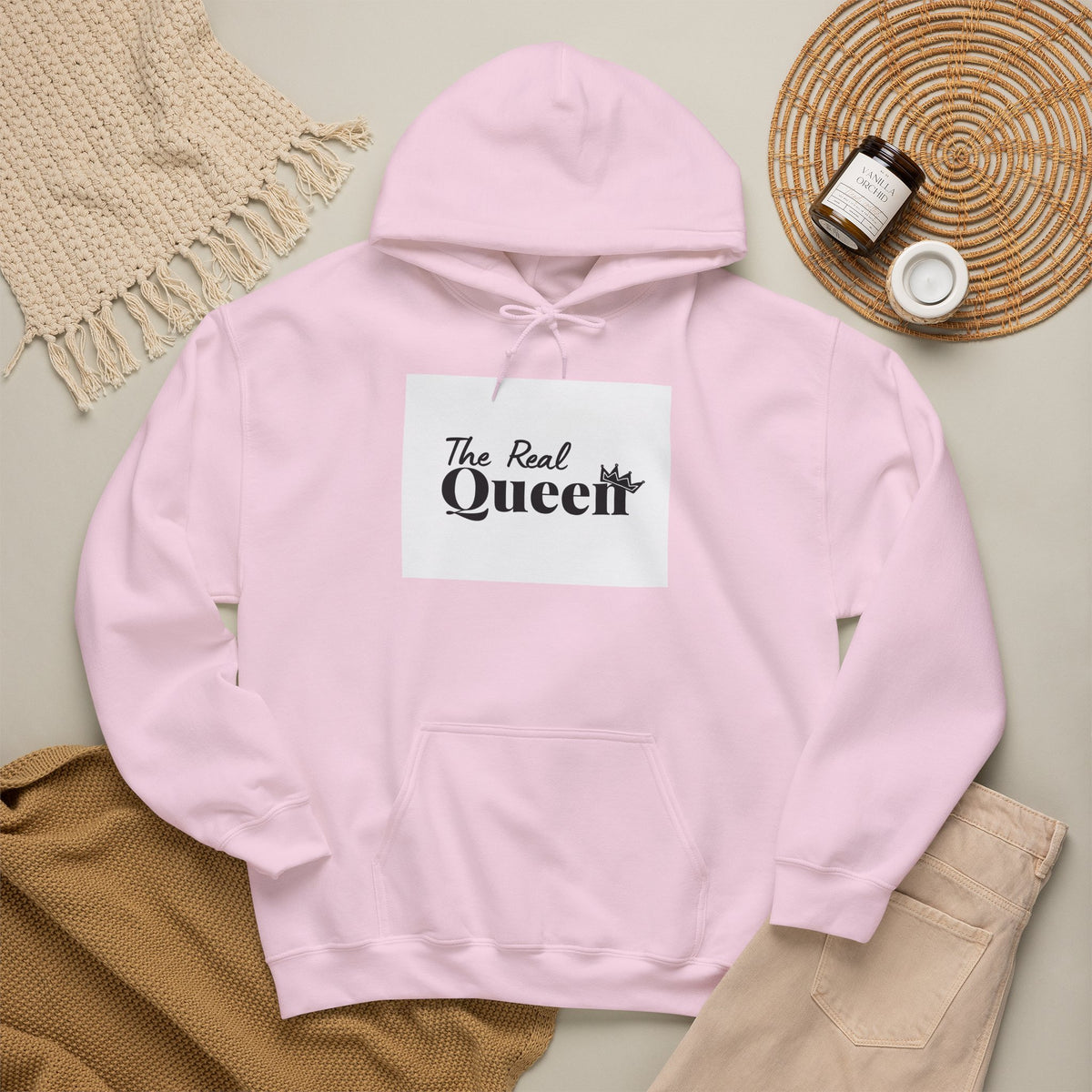 The Real Queen Hoodie — 'Slate & Social' Graphic Pullover for Bold Fashionistas