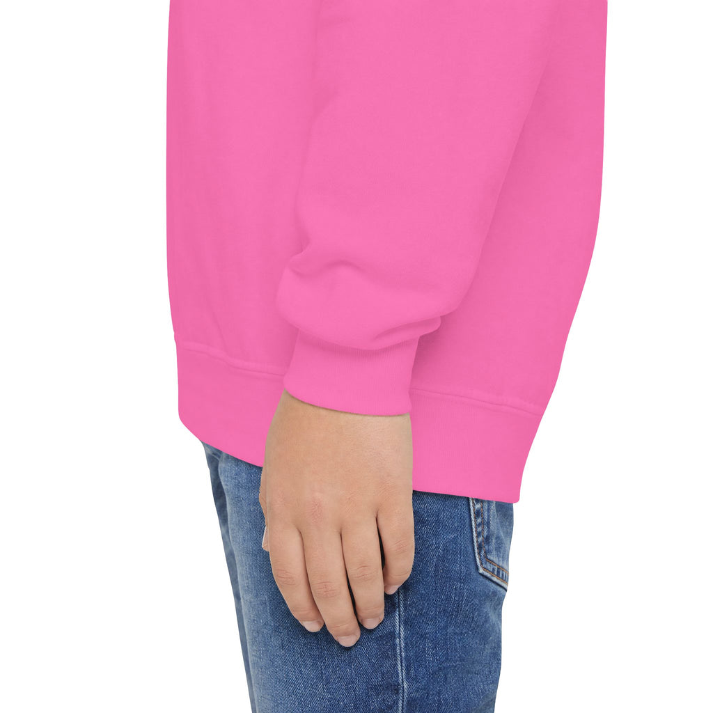 Youth Crewneck Sweatshirt — "School Story, Bro!" Earth Character with Soda | Slate & Social Back