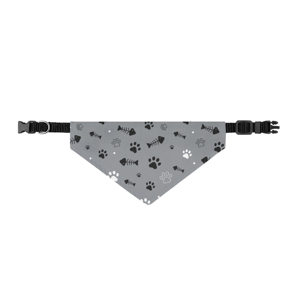 Clip-On Pet Bandana — Grey Paw Print & Bone Collar Accessory