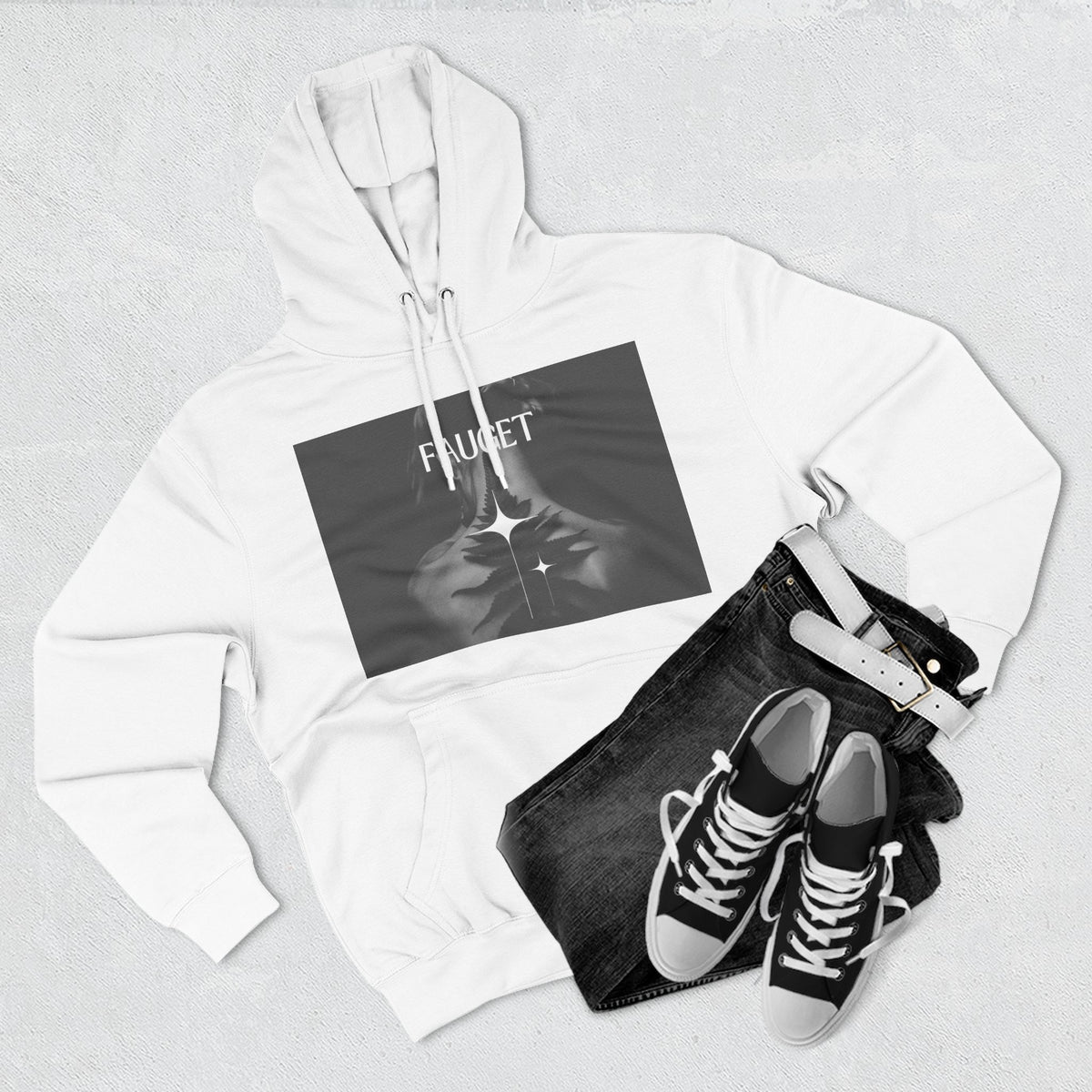 Hoodie — 'FAUCET' Monochrome Prayer Hands Graphic Hoodie