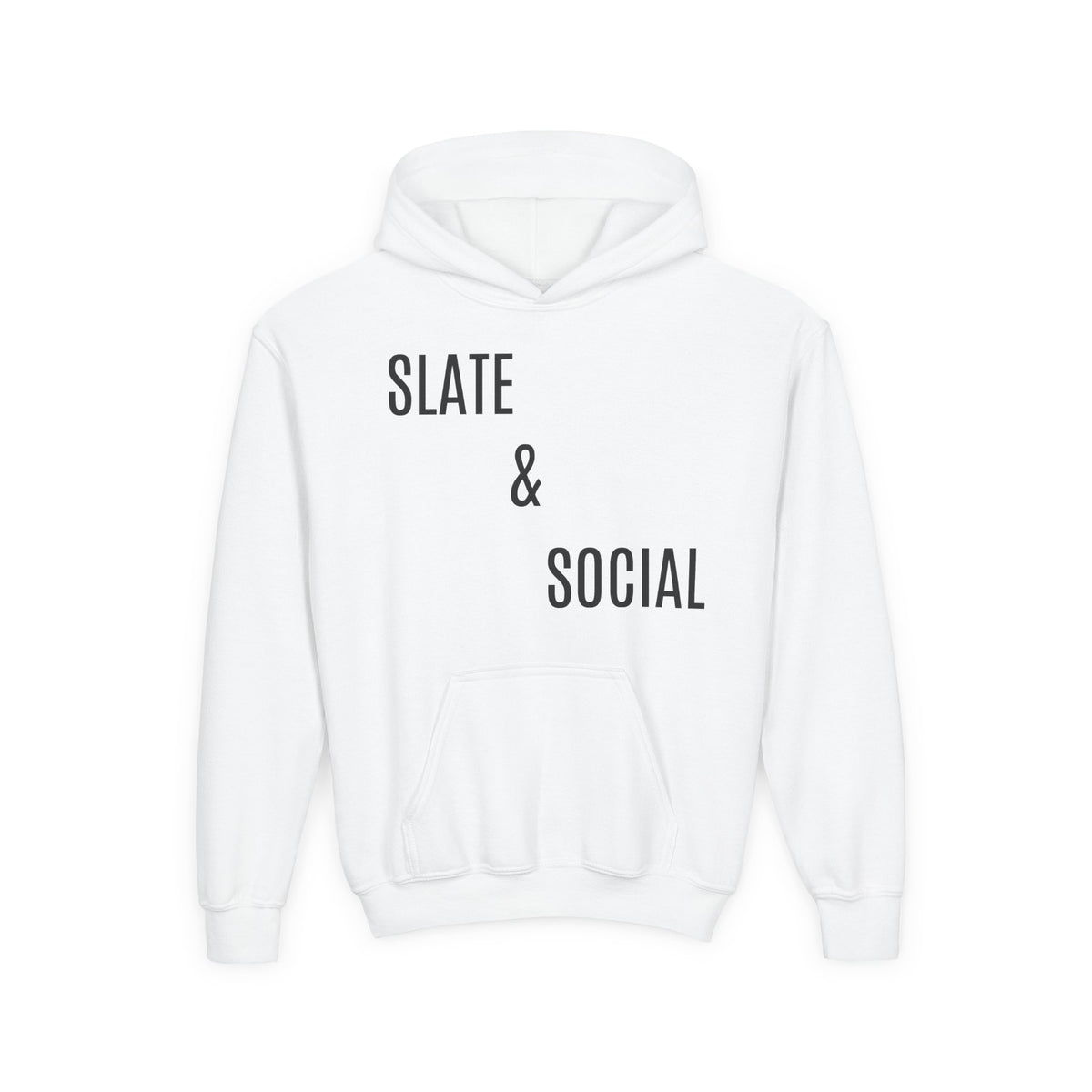 Youth Hoodie - "Slate & Social" Minimalist Text Pullover