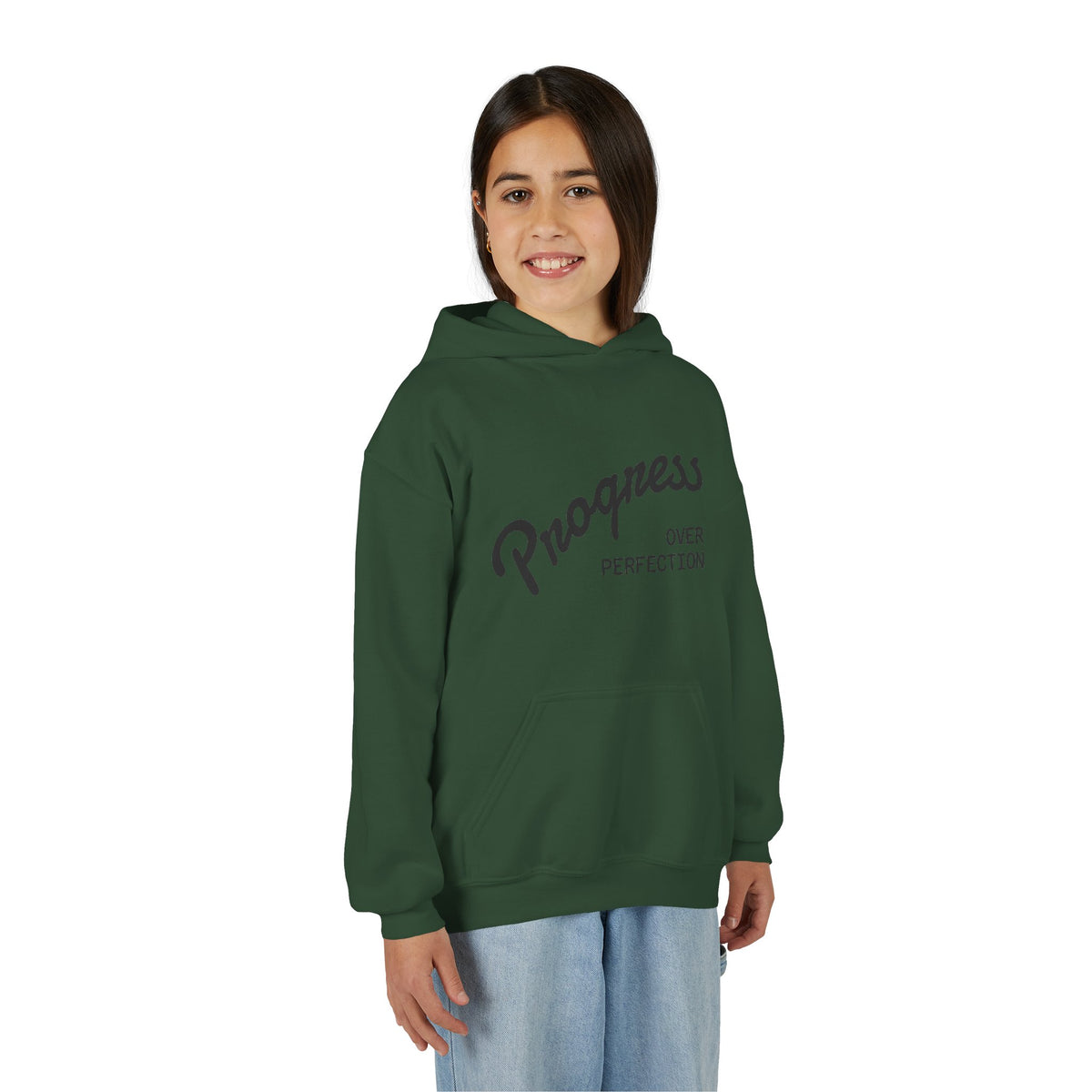 Youth Hoodie — "Progress Over Perfection" Motivational Pullover