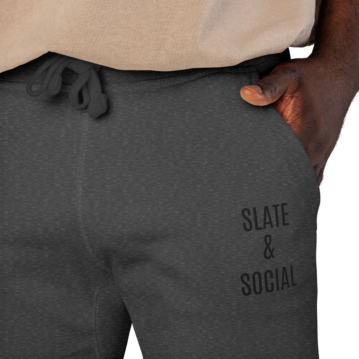 Embroidered 'Slate & Social' Fleece Sweatpants — Cozy Casual Joggers