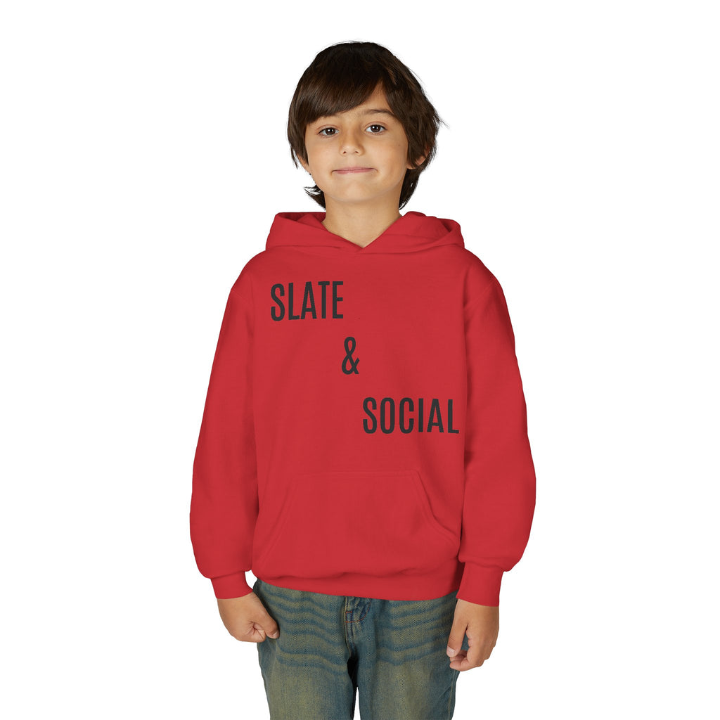 Youth Hoodie - "Slate & Social" Minimalist Text Pullover