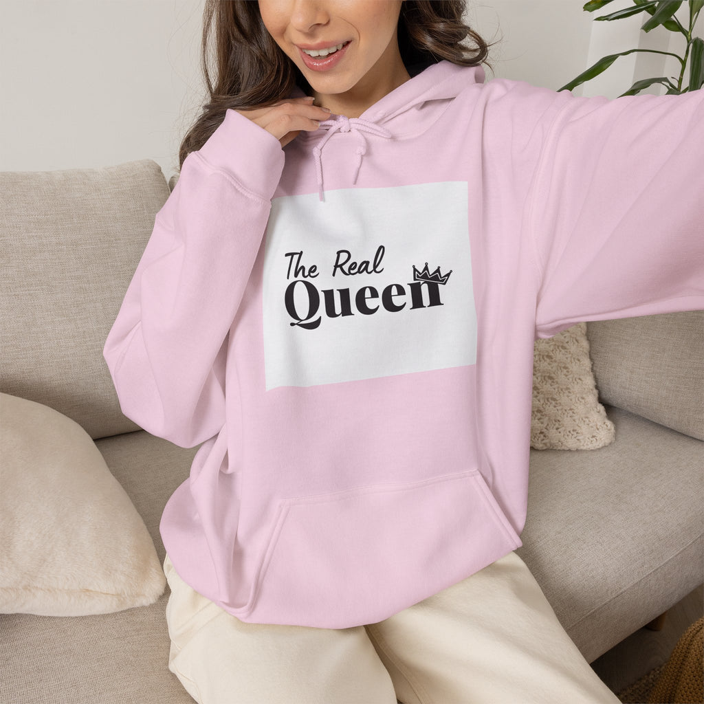 The Real Queen Hoodie — 'Slate & Social' Graphic Pullover for Bold Fashionistas