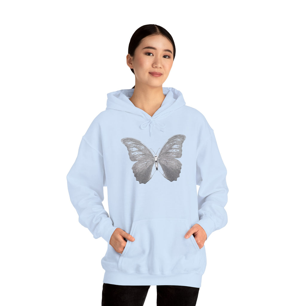 Butterfly Graphic Hoodie — 'Slate & Social' Minimalist White Pullover