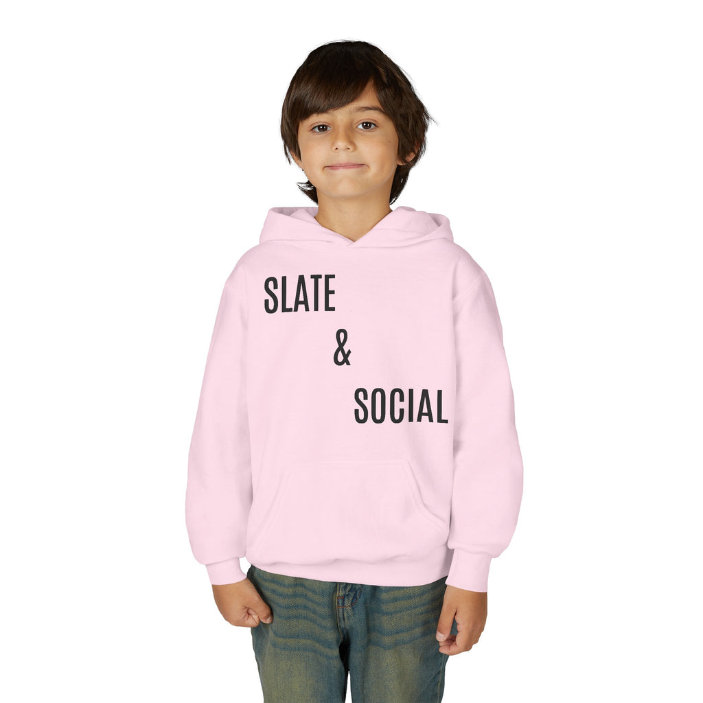 Youth Hoodie - "Slate & Social" Minimalist Text Pullover