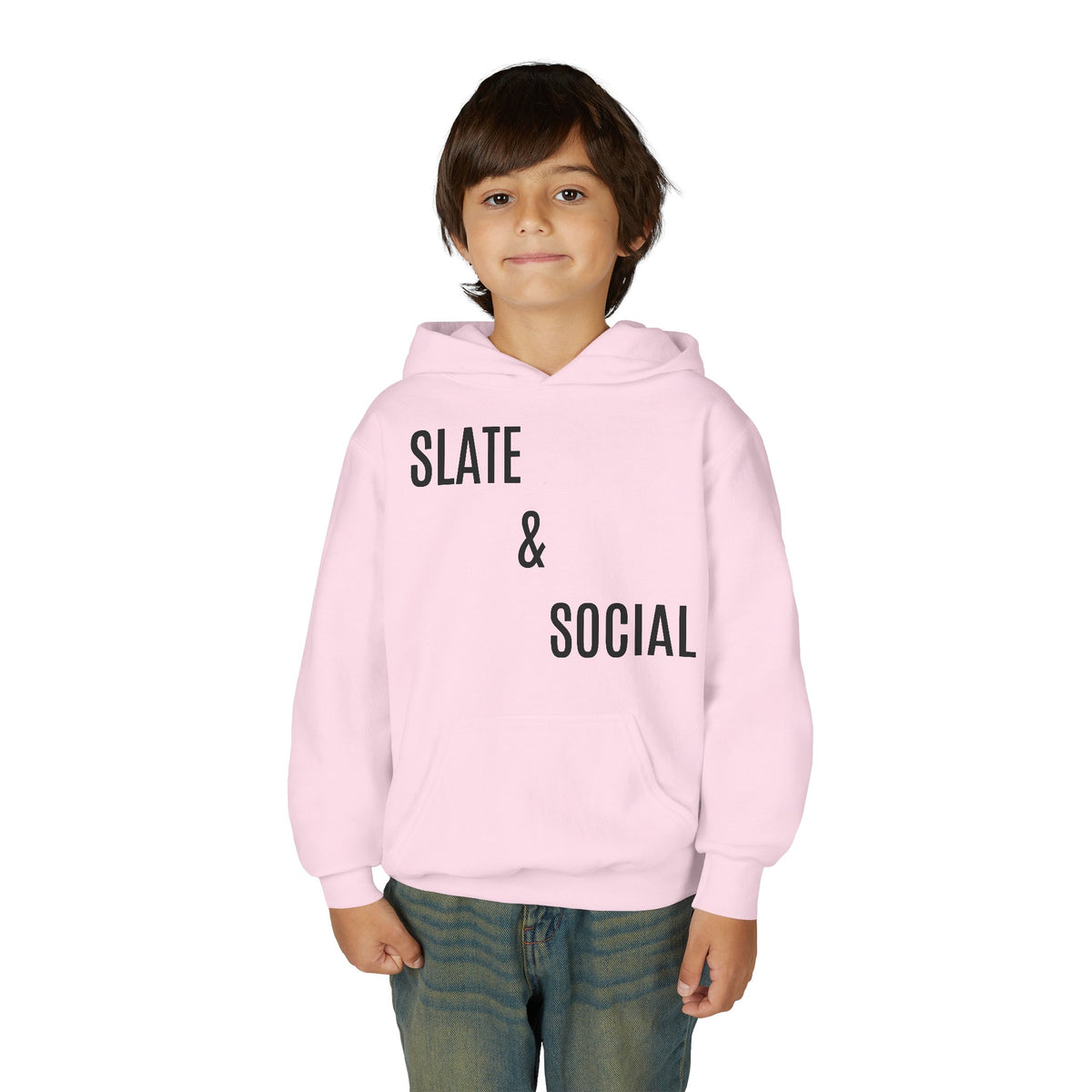 Youth Hoodie - "Slate & Social" Minimalist Text Pullover