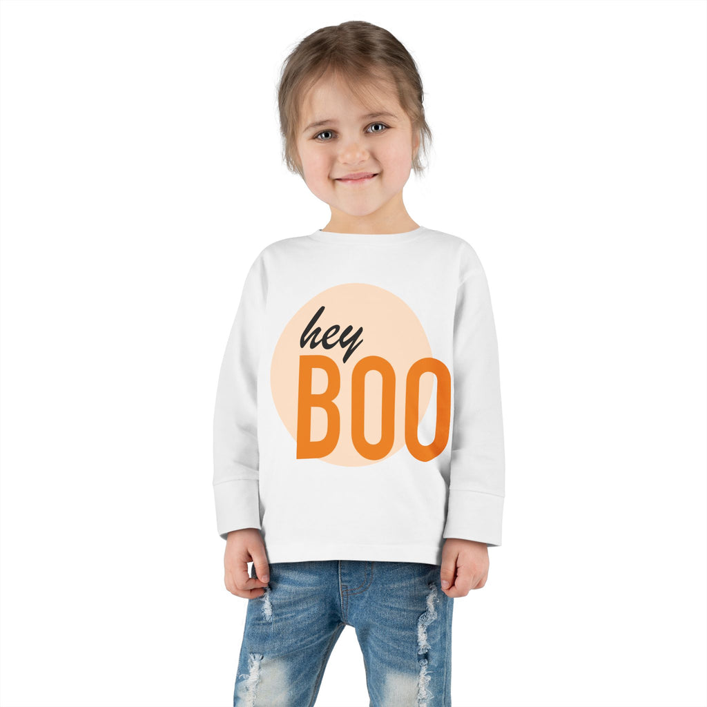 Toddler Long Sleeve Tee — "hey BOO" Halloween Spooky Season Shirt