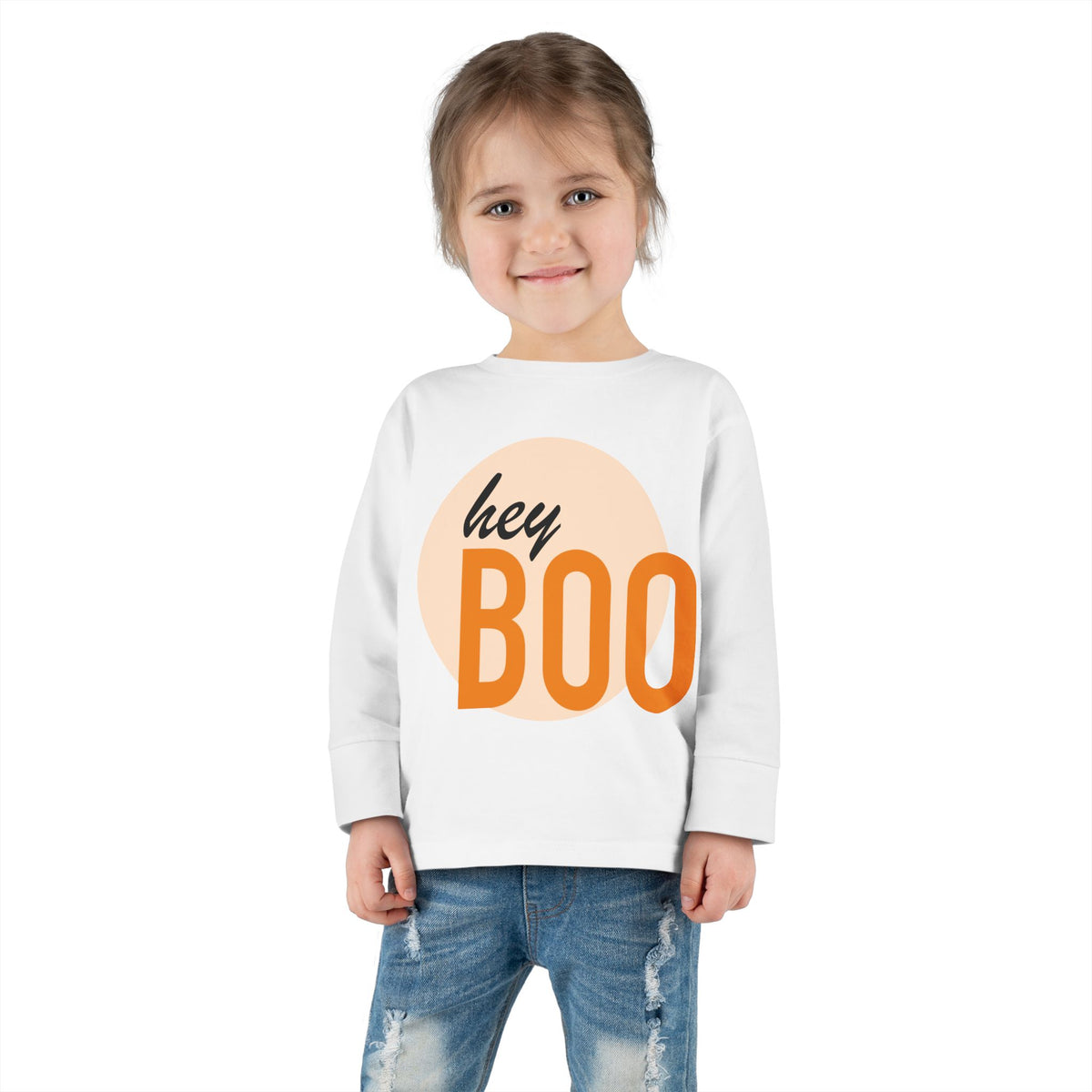 Toddler Long Sleeve Tee — "hey BOO" Halloween Spooky Season Shirt