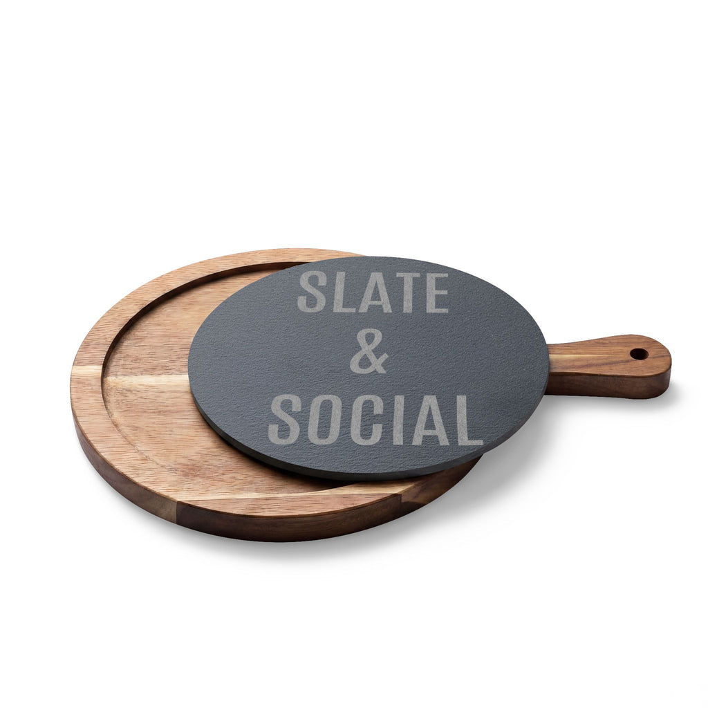 Slate & Social Engraved Charcuterie Board with Cheese Tools