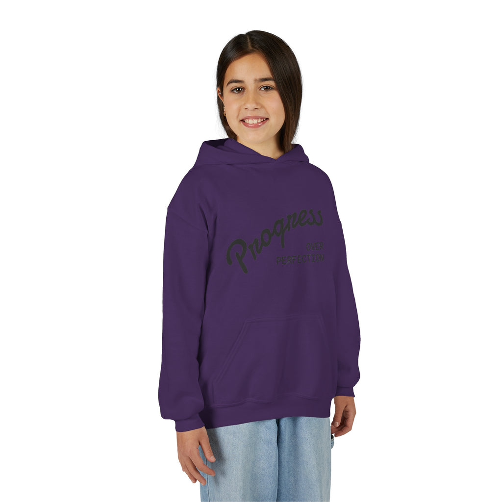 Youth Hoodie — "Progress Over Perfection" Motivational Pullover