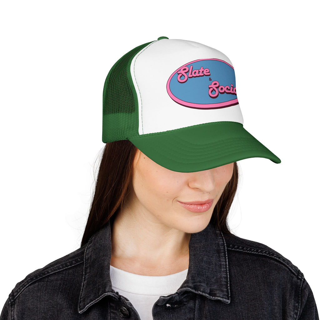 Trucker Hat — "Slate & Social" Retro Patch Foam Cap