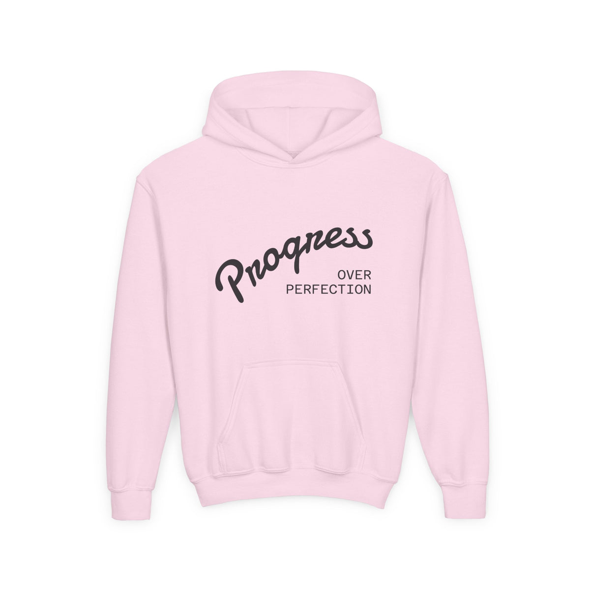 Youth Hoodie — "Progress Over Perfection" Motivational Pullover
