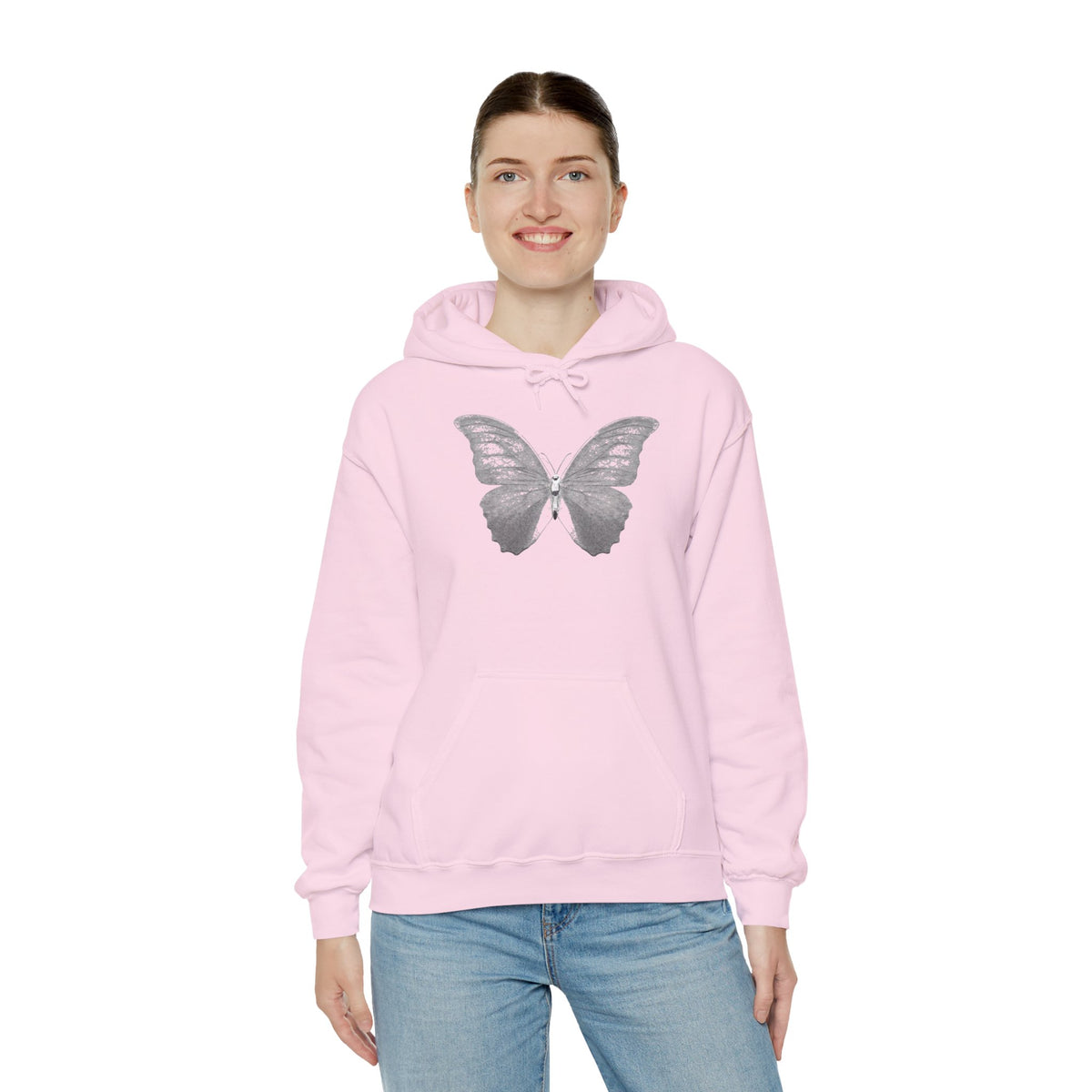 Butterfly Graphic Hoodie — 'Slate & Social' Minimalist White Pullover
