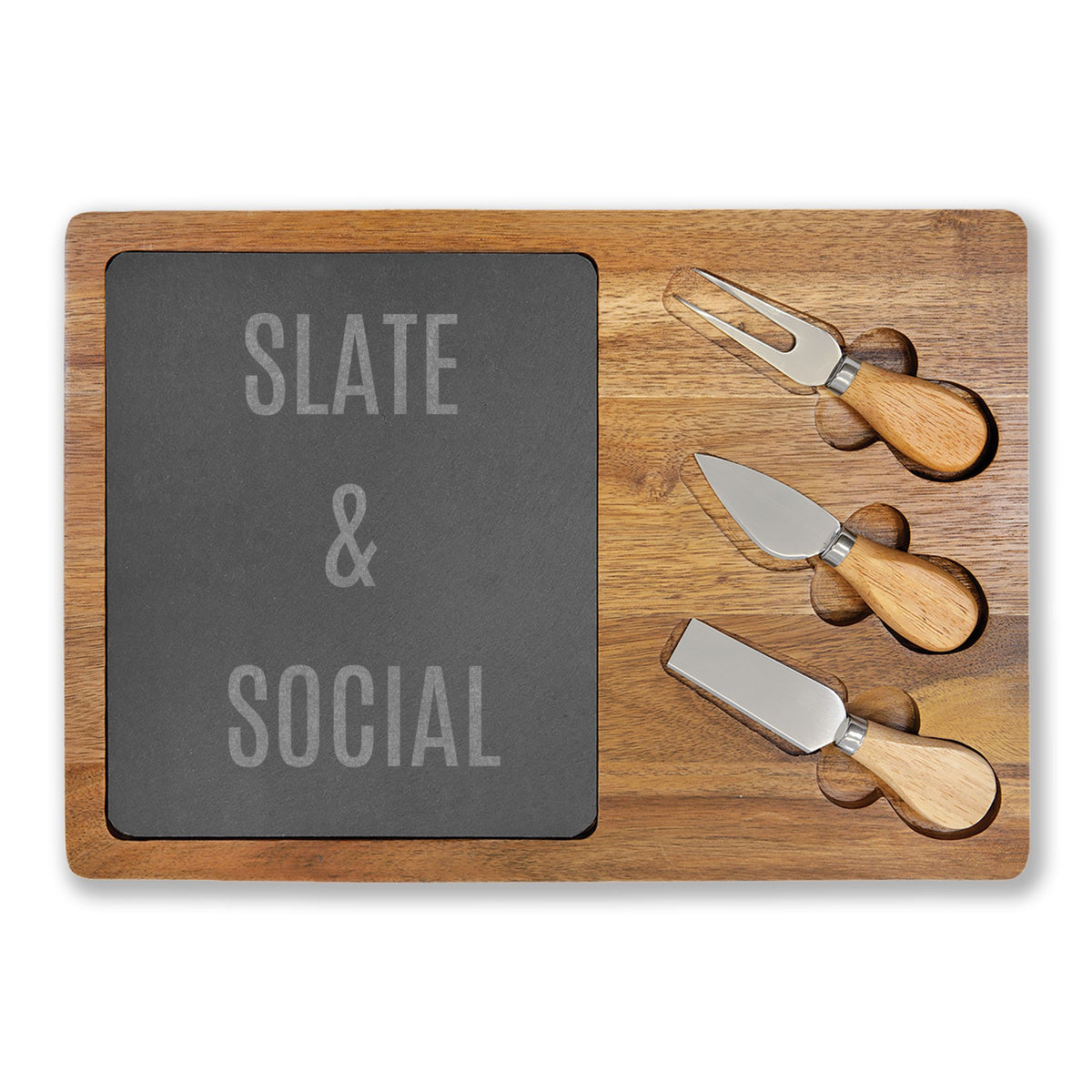 Slate & Social Engraved Charcuterie Board with Cheese Tools