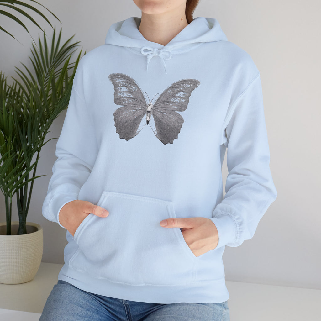 Butterfly Graphic Hoodie — 'Slate & Social' Minimalist White Pullover