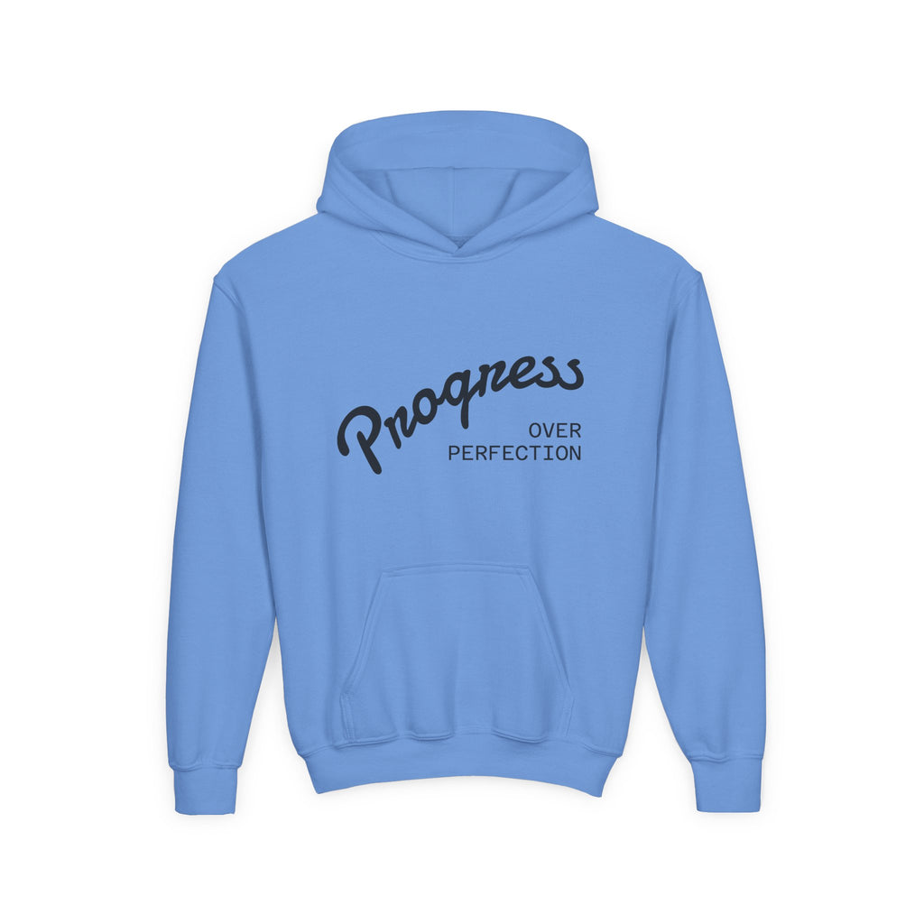 Youth Hoodie — "Progress Over Perfection" Motivational Pullover